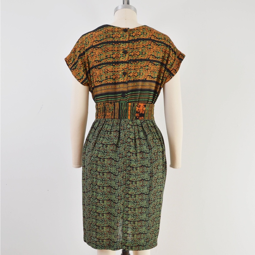 VTG black orange green rayon batik tribal top skirt set small medium - Picture 8 of 16